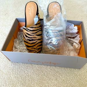 Crown vintage mules with real cow hair made in USA